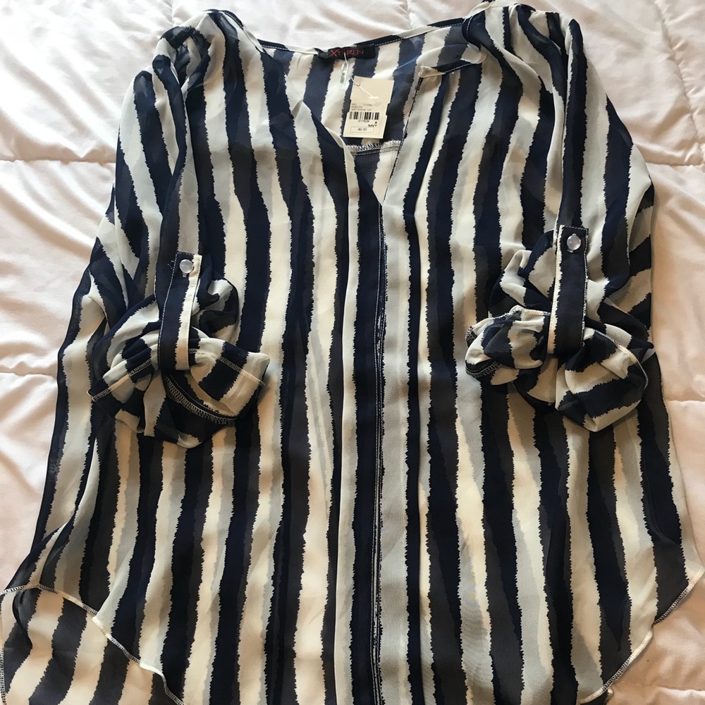 Striped button up sheer top